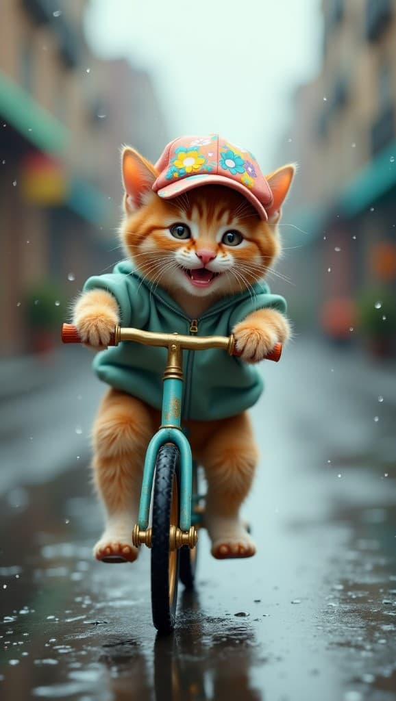 Rainy Day Adventures: How AI Made This Kitten’s Bike Ride Go Viral #digen ai# #FreeAIVideoGenerator#