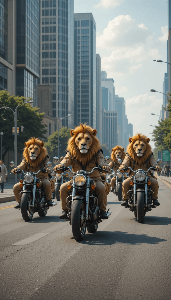 How AI Brought Four Lions to Life on Motorcycles Through City Skyscrapers? #digen ai# #Free AI Video Generator#