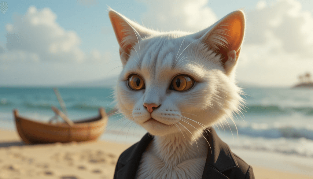 Unlocking Coastal Magic: How AI Brought This Sophisticated Cat’s Beach Adventure to Life #digenai #FreeAIVideoGenerator