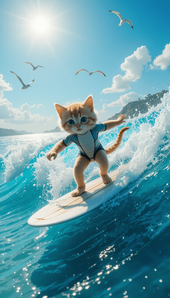 How a Surfing Kitty Conquered the Waves with AI Magic! #digen ai #Free AI Video Generator