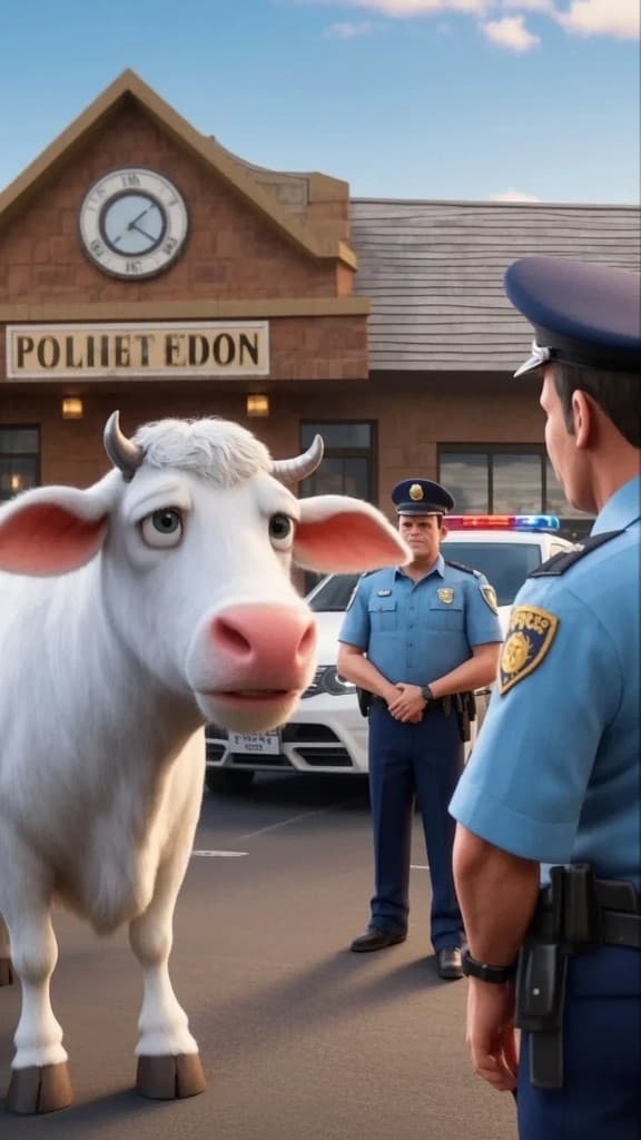 When a Curious Cow Outsmarted Police Officers – Now You Can Make Magic Like This! #digenai #FreeAIVideoGenerator