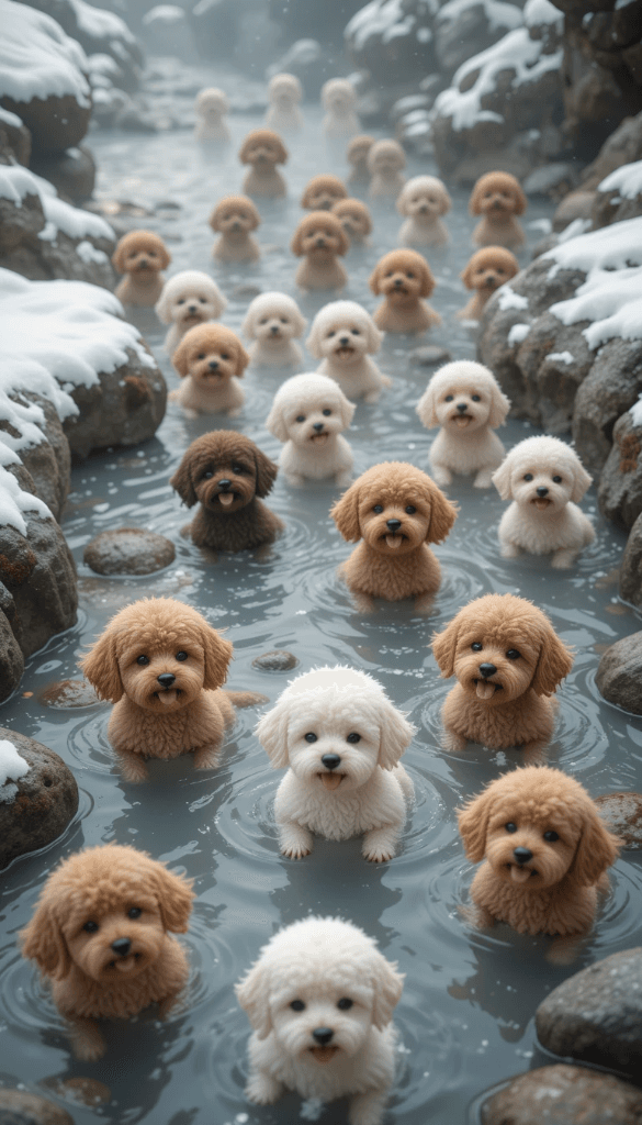 Winter Wonderland Puppies: How AI Brought Their Steamy Hot Spring Adventure to Life #digen ai #FreeAIVideoGenerator