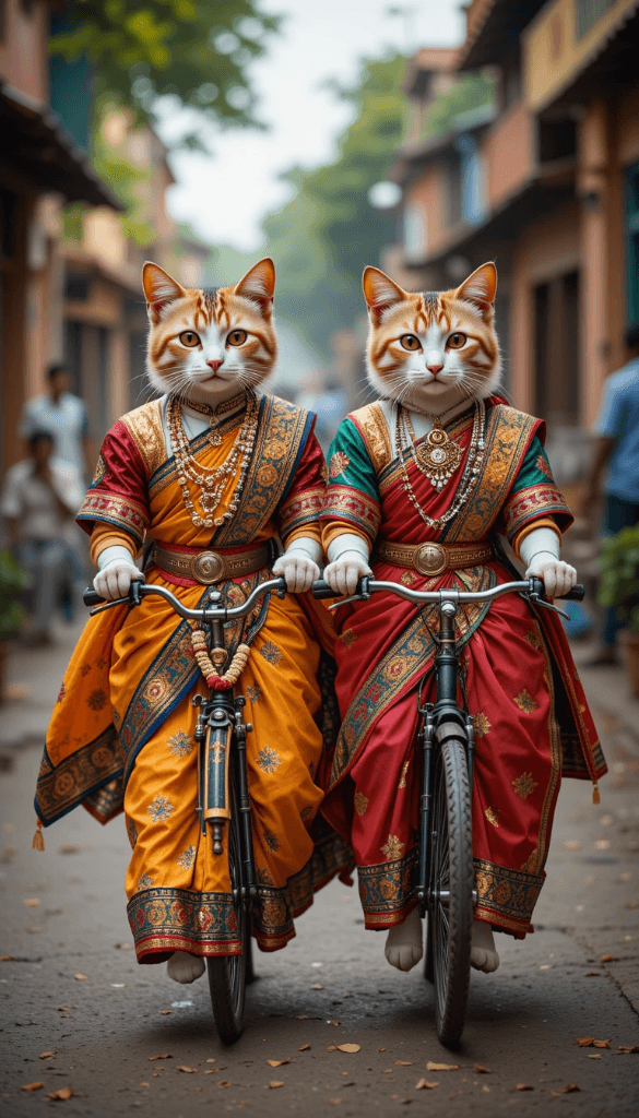 Riding into Style: How AI Brought Two Royal Cats’ Bicycle Adventure to Life #digenai #FreeAIVideoGenerator