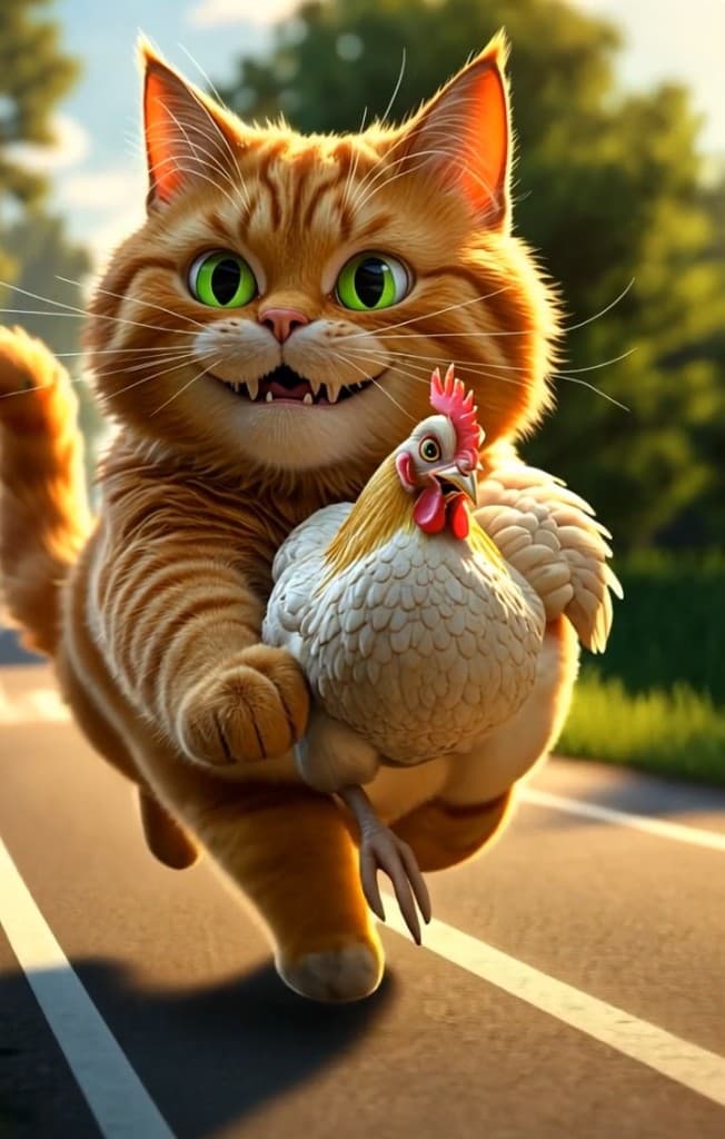 How AI Turned This Playful Cat-and-Chicken Chase into Your Next Viral Video! #digen ai #FreeAIVideoGenerator