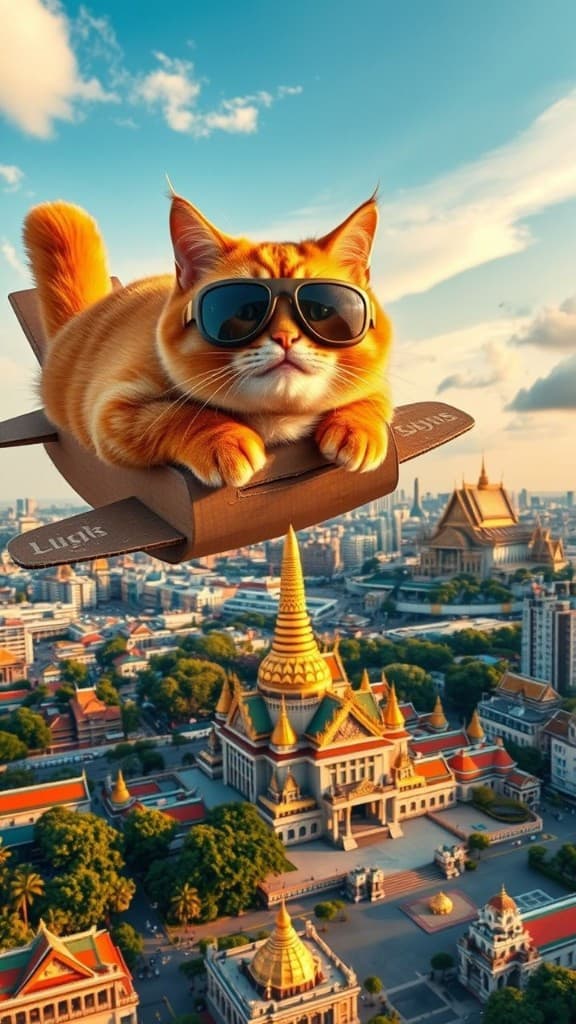 How a Sunglass-Wearing Cat Took Flight Over a Temple-City Skyline #digen ai #FreeAIVideoGenerator