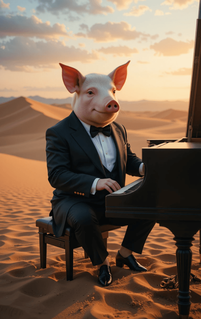 How This Pig Became a Desert Piano Virtuoso with AI Video Magic? #digen ai #FreeAIVideoGenerator