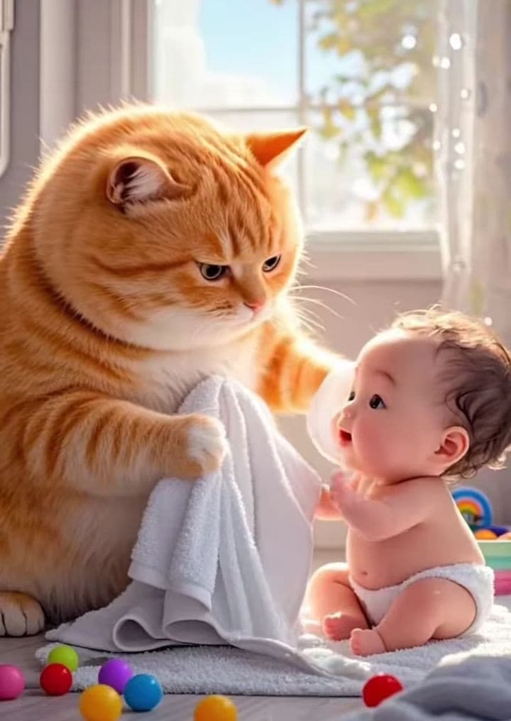 How an AI Brought Magic to This Cat & Baby Moment #digenai #FreeAIVideoGenerator