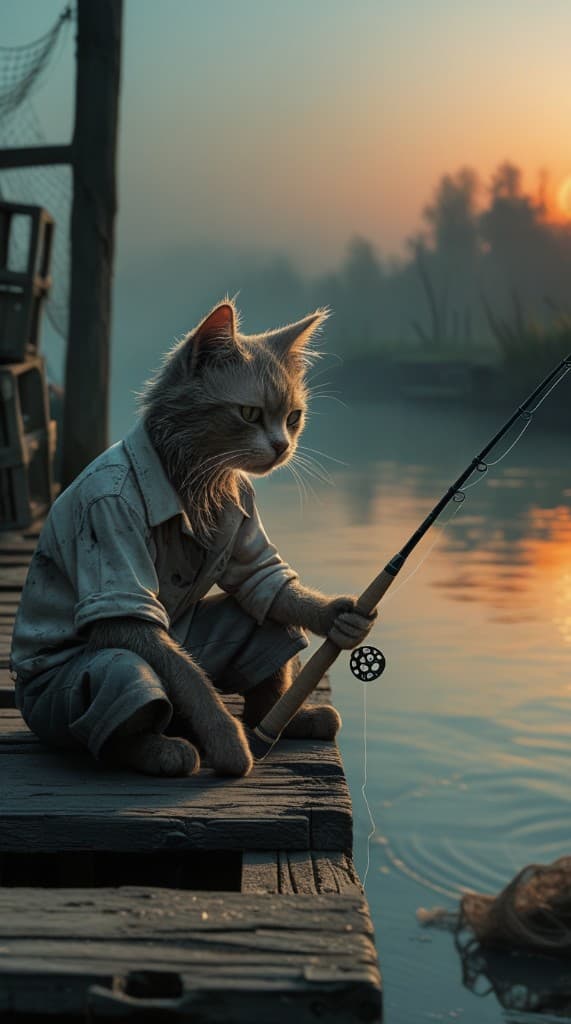 How a Curious Cat and AI Redefined Sunset Fishing? #digen ai# #Free AI Video Generator#
