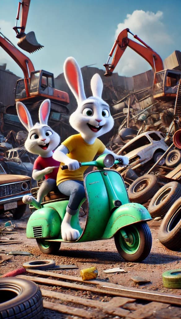 How Two Bunnies Conquered a Junkyard – Made Easy with AI! #digenai #FreeAIVideoGenerator