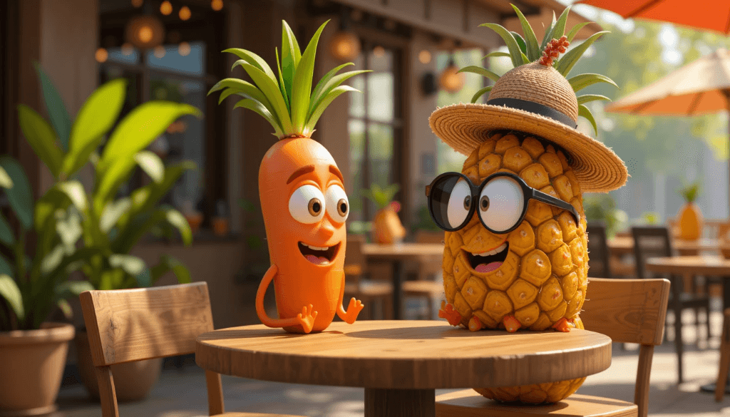 The Carrot & Pineapple Café Chronicles: How AI Brings Fruitful Adventures To Life #digenai #FreeAIVideoGenerator