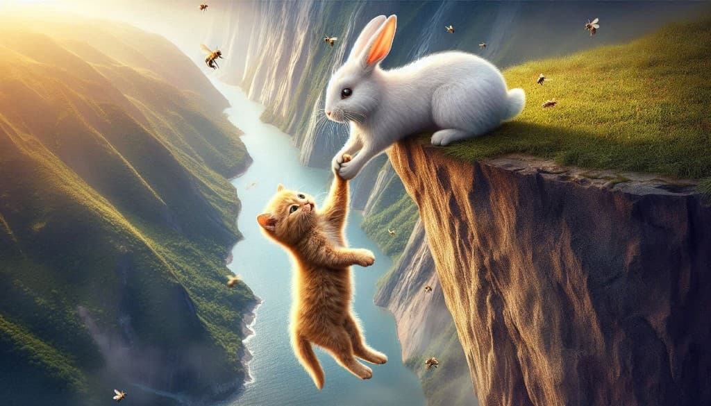 How an AI Video Brought Together a Kitten and Rabbit on a Mountain Cliff #digenai #FreeAIVideoGenerator