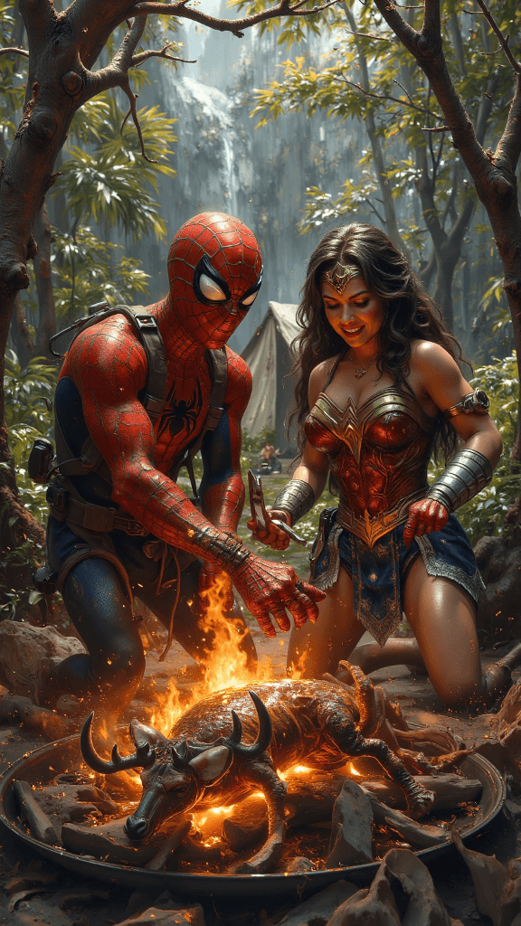 How Did Spider-Man & Wonder Woman End Up Roasting Dinner in the Jungle? (And How You Can Make Your Own Epic AI Videos!) #digen ai #FreeAI...