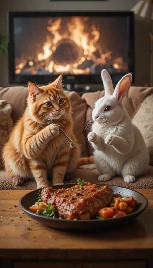How to Create a Cozy Cat & Bunny Feast Video with Just One Click! #digen ai #FreeAIVideoGenerator