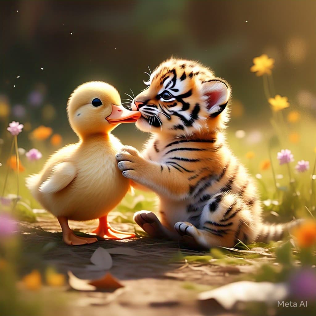 Unlikely Friends: How AI Brought a Duckling and Tiger Cub Together #digen ai #FreeAI