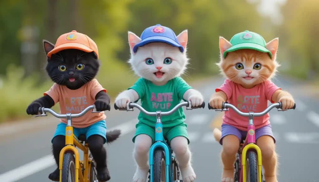 Three Joyful Kitties’ Cycling Adventure: How AI Makes Video Creation a Breeze #digen ai #FreeAIVideoGenerator