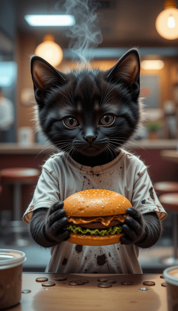 The Day a Kitten Became a Burger Chef (And How AI Made It Possible) #digen ai# #Free AI Video Generator#