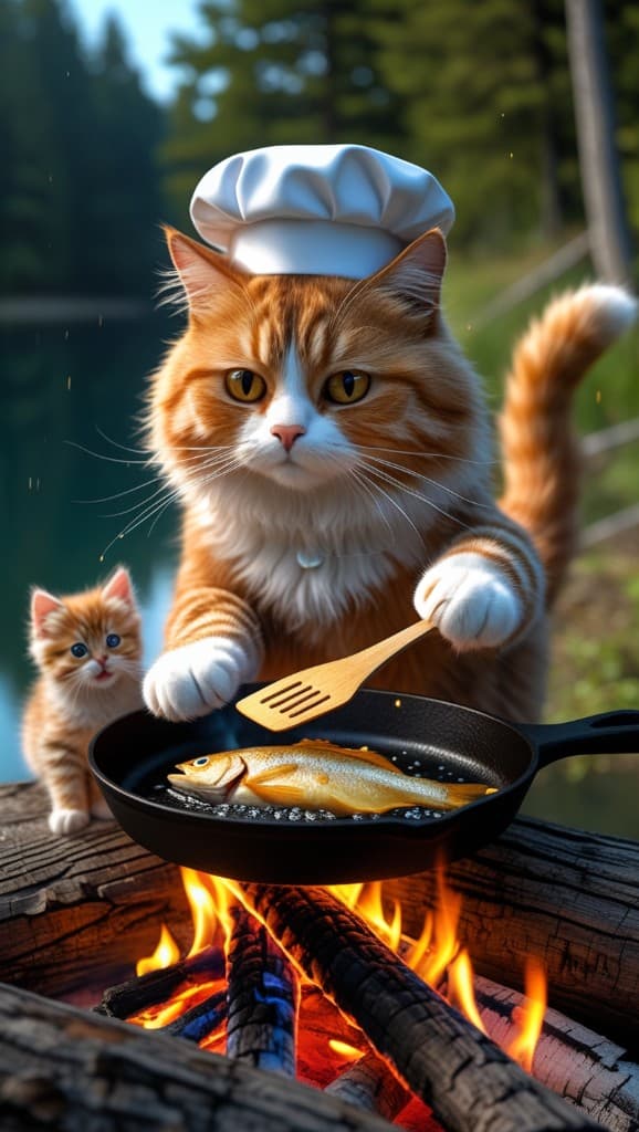 How This Cat Chef Mastered Campfire Cooking—and How You Can Too! #digenai #FreeAIVideoGenerator