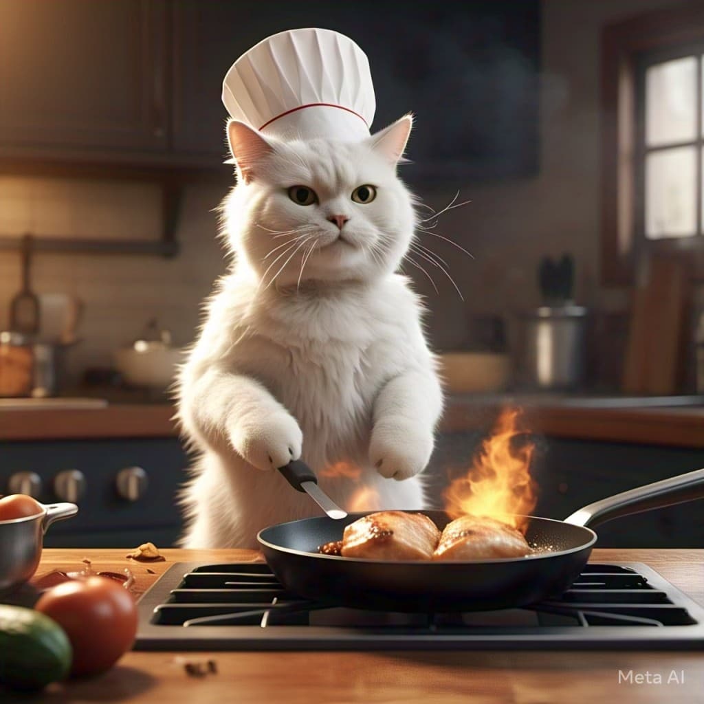 How This Chef Cat Mastered Flaming Chicken—and How You Can Too! #digen ai #FreeAIVideoGenerator