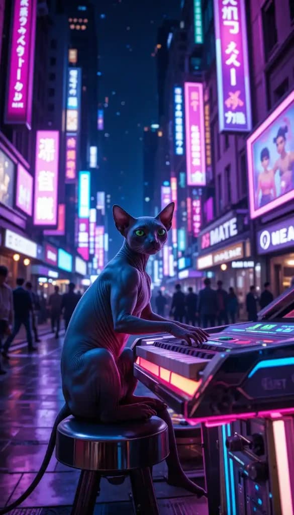 Neon Nights & Feline Maestros: How AI Made This Cyberpunk Cat’s Performance Viral #digen ai# #Free AI Video Generator#