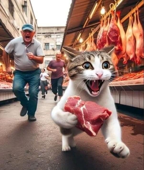 The Great Meat Market Heist: How AI Brought This Cat’s Wild Escape to Life #digen ai #FreeAIVideoGenerator
