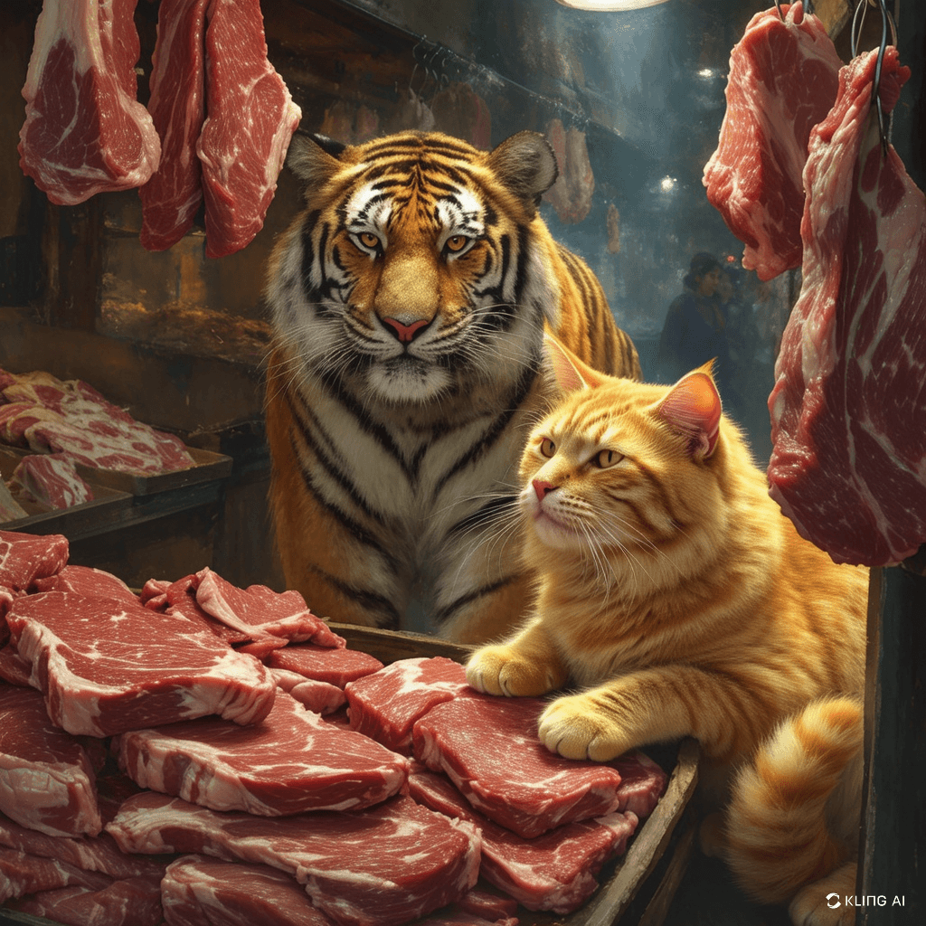 When Tigers Meet Tabbies: How AI Brought This Meat Market Scene To Life #digenai #FreeAIVideoGenerator
