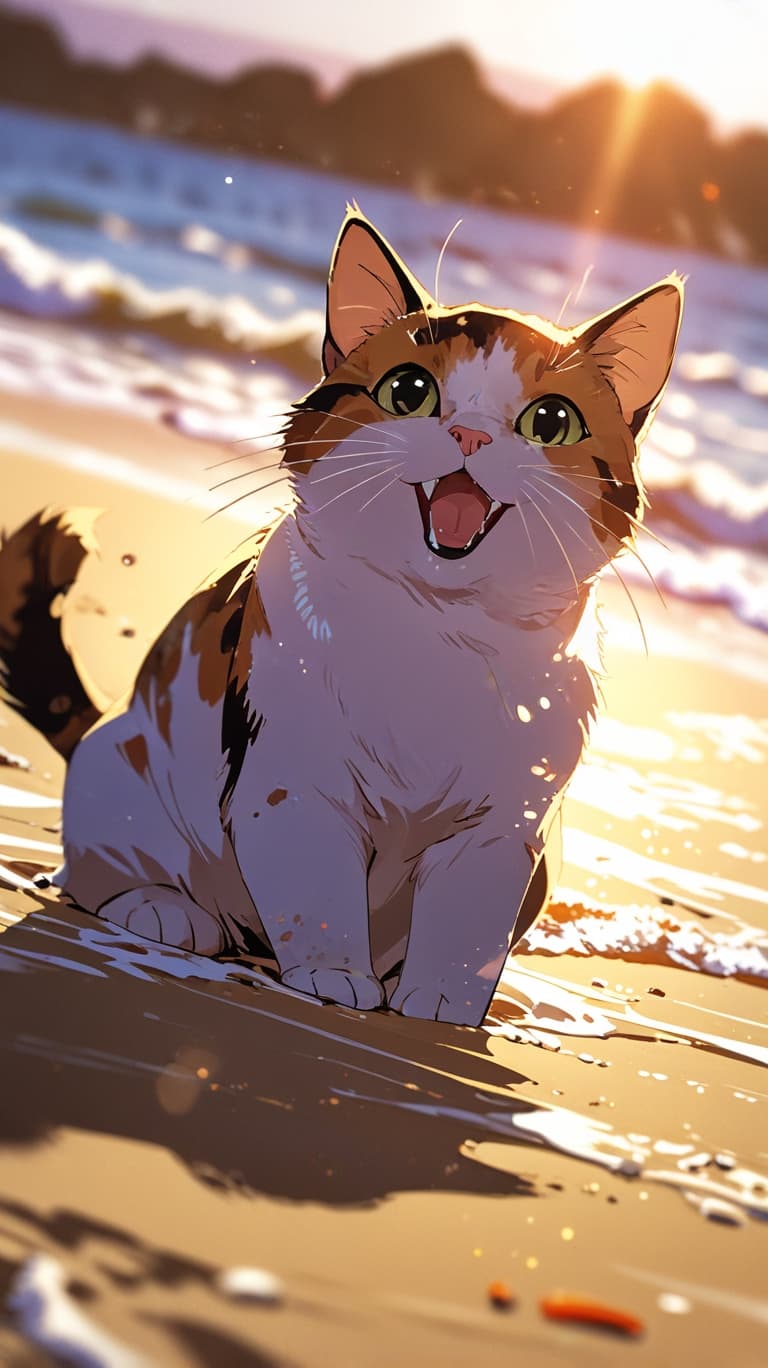 Sunset Whiskers: How AI Brought This Beach Cat’s Magic to Life #digenai #FreeAIVideoGenerator