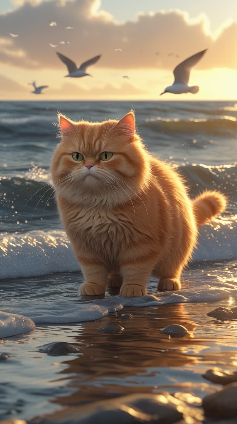 Sunset Guardian’s Secret: How One Click Brought This Serene Cat Scene To Life! #dige nai# #FreeAIVideoGenerator