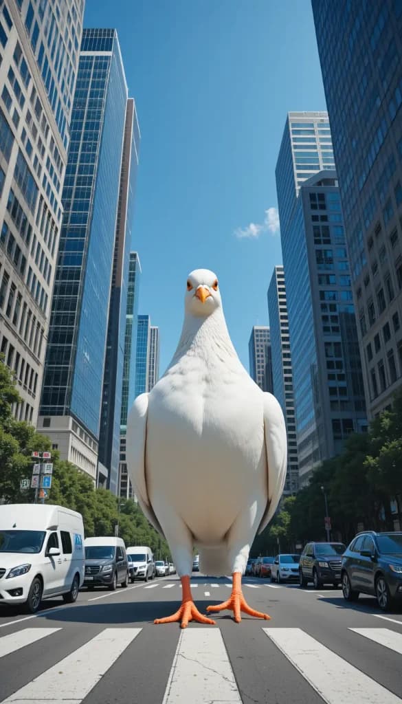 A Giant White Pigeon Rules City Streets: How AI Makes Impossible Videos Possible #digen ai #FreeAIVideoGenerator